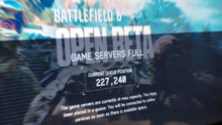 A slightly zoomed and blurred screenshot of Battlefield servers sitting at 227,240 people in a queue.