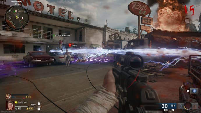 The player sets off a generator trap on a Mangler on Liberty Falls in Call of Duty: Black Ops 6