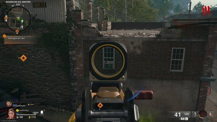 The player aims at an Aetherella figurine on Liberty Falls in Call of Duty: Black Ops 6