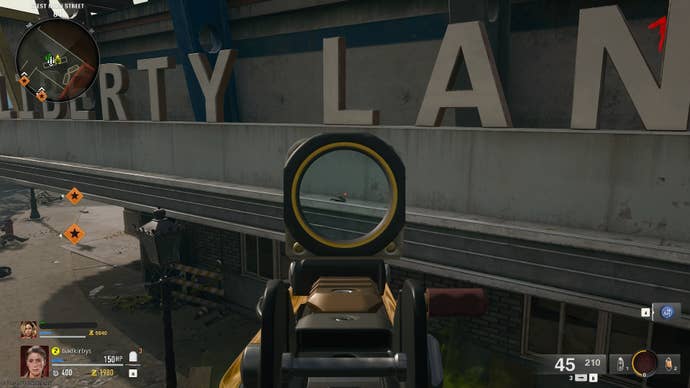 The player aims at an Aetherella figurine on Liberty Falls in Call of Duty: Black Ops 6