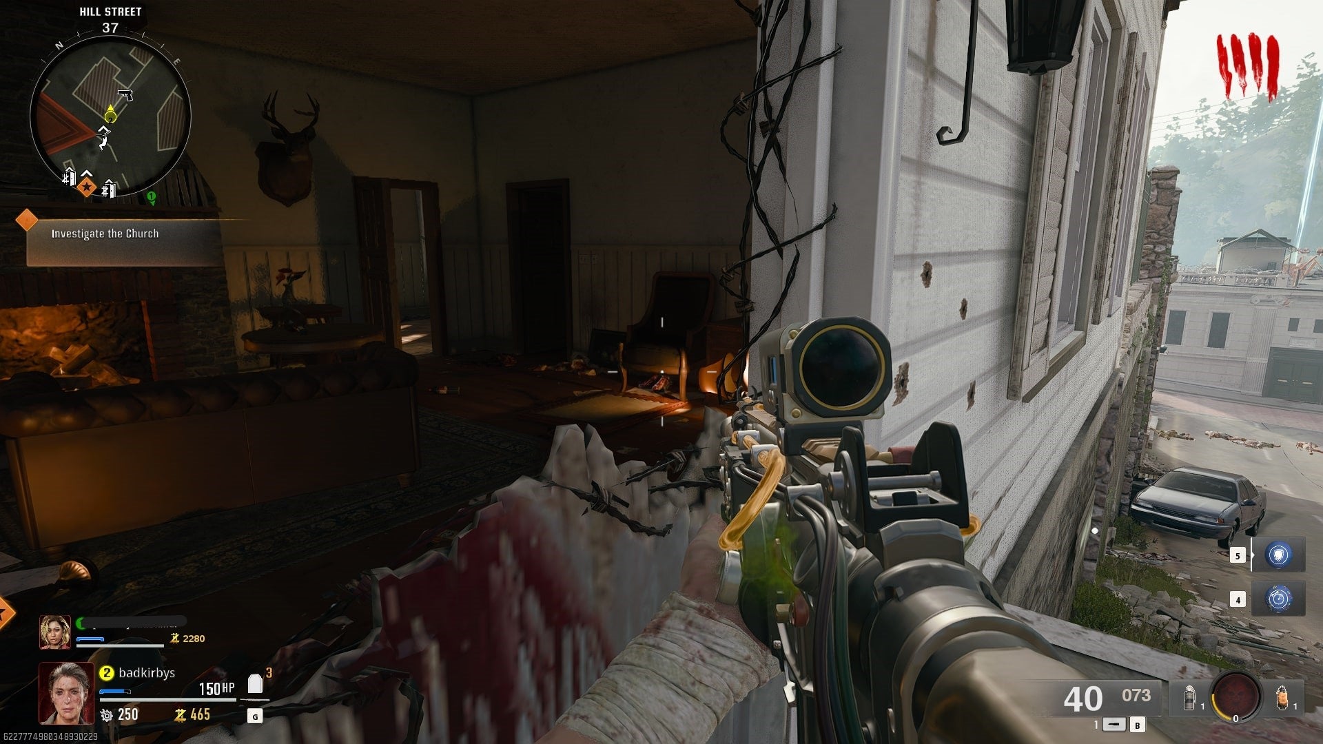 The player aims at a pair of bowling shoes inside of a zombie spawn point on Liberty Falls in Call of Duty: Black Ops 6 - 5