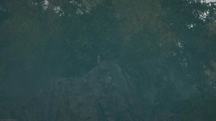 A player looks through binoculars at a zombie dancing on a cliff in Liberty Falls in Call of Duty: Black Ops 6