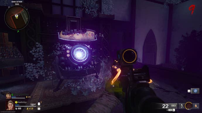 The player looks at the Pack-a-Punch machine on the Liberty Falls map in Call of Duty: Black Ops 6