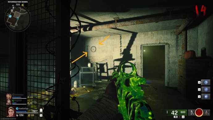 The player looks at a clock inside a zombie spawn point on Terminus in Call of Duty: Black Ops 6