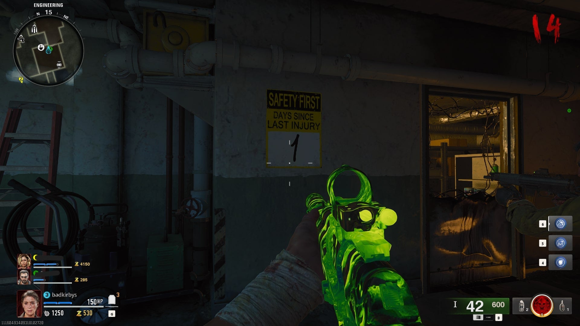 The player looks at a 'Days Since Last Accident' poster on the wall of Terminus in Call of Duty: Black Ops 6 - 7