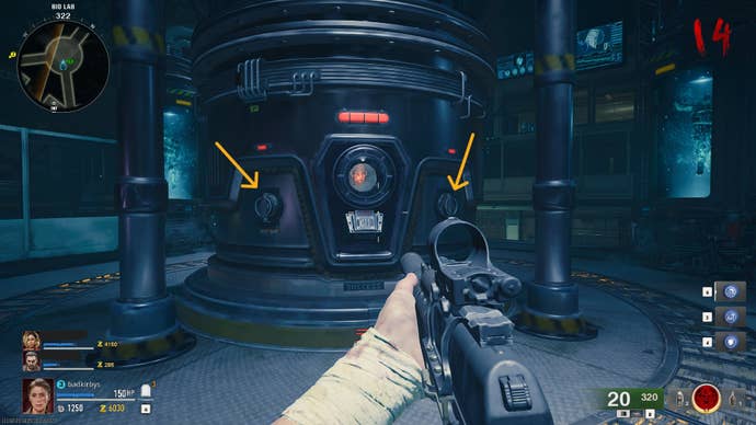 The player looks at Nathan in the Bio Lab, with the valves of his pod labelled, in Call of Duty: Black Ops 6