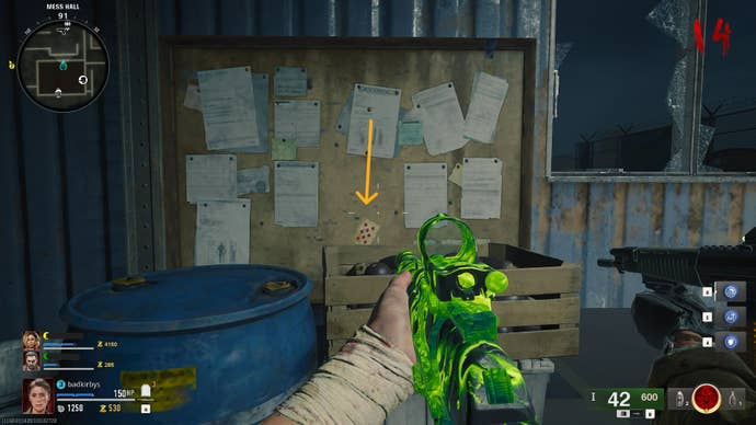 The player looks at a playing card on a corkboard on Terminus in Call of Duty: Black Ops 6