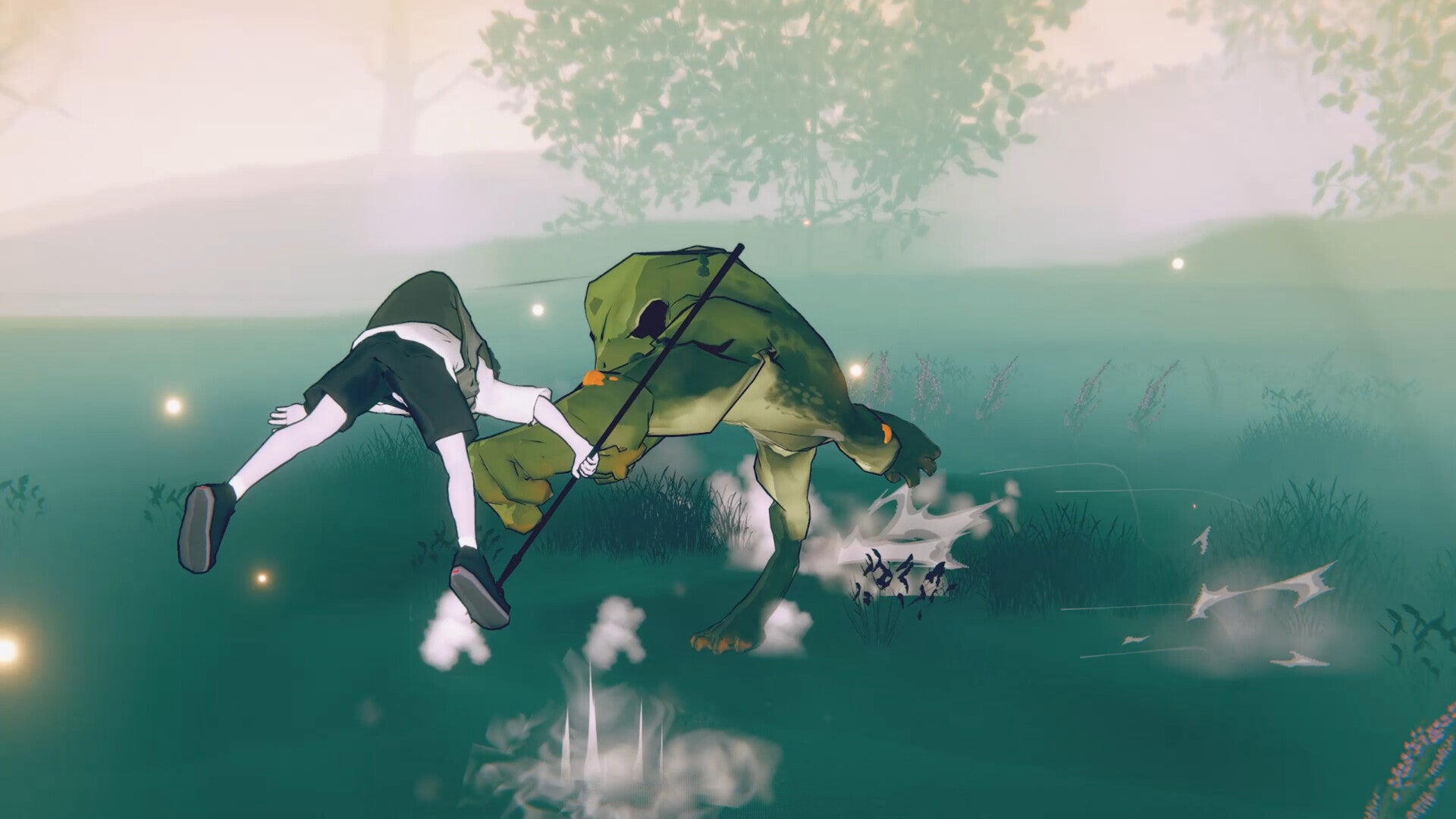 Punch a buff frog and try not to let it hit you back with its massive tongue in the frenetic BREKEKEKEX