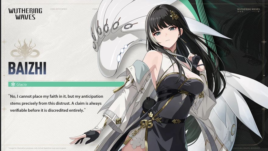 Baizhi's character sheet in Wuthering Waves.