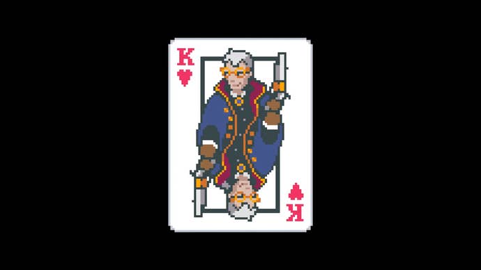 Balatro trailer screenshot showing a colourful King card on a black background