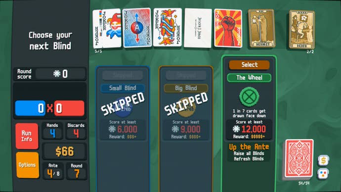 The boss blind menu in Balatro