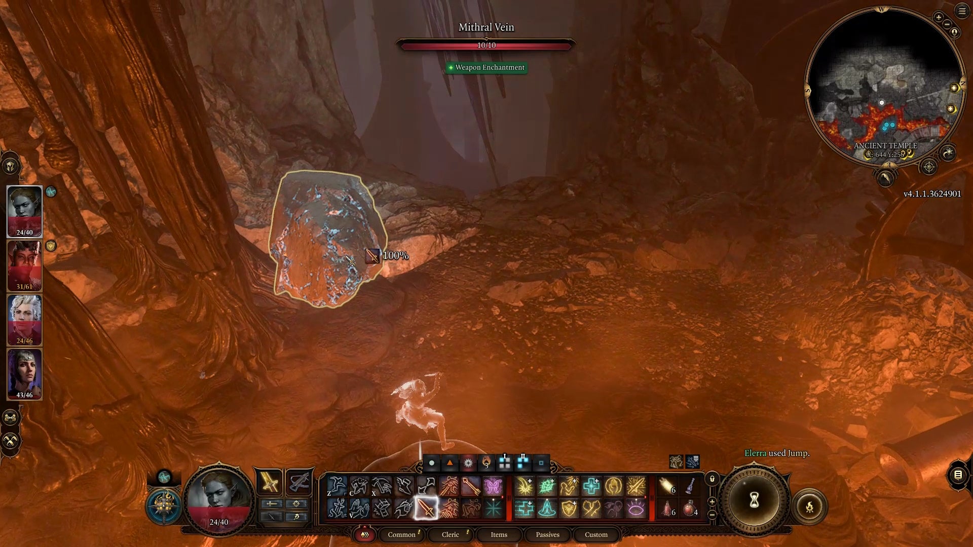 Cursor highlighting a mithral ore vein near a lava river.