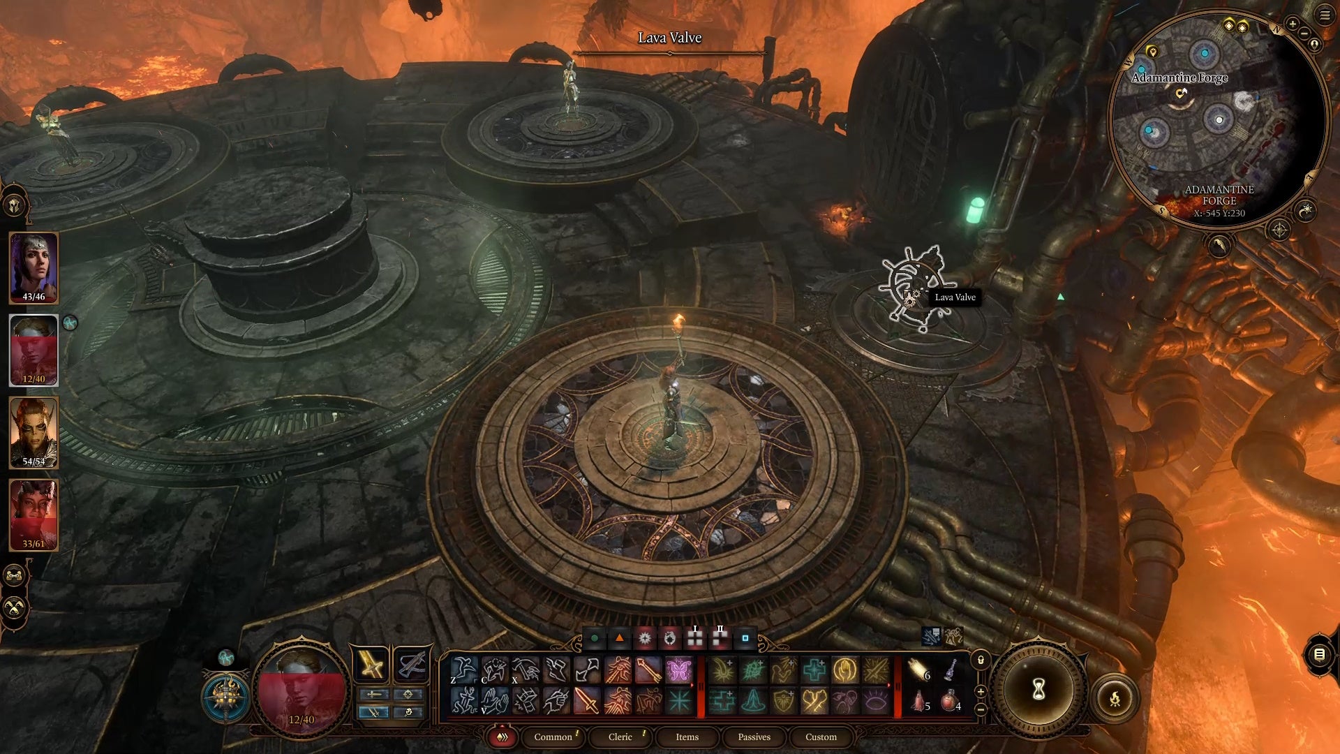 Cursor highlighting the Lava Valvenear the edge of a circular forge area surrounded by lava on all sides.