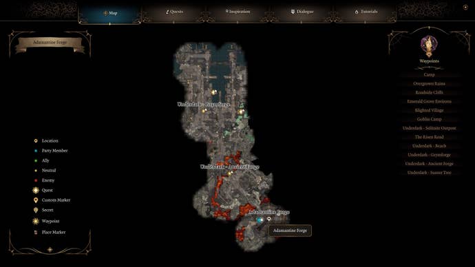Map highlighting the location of the Adamantine Forge/
