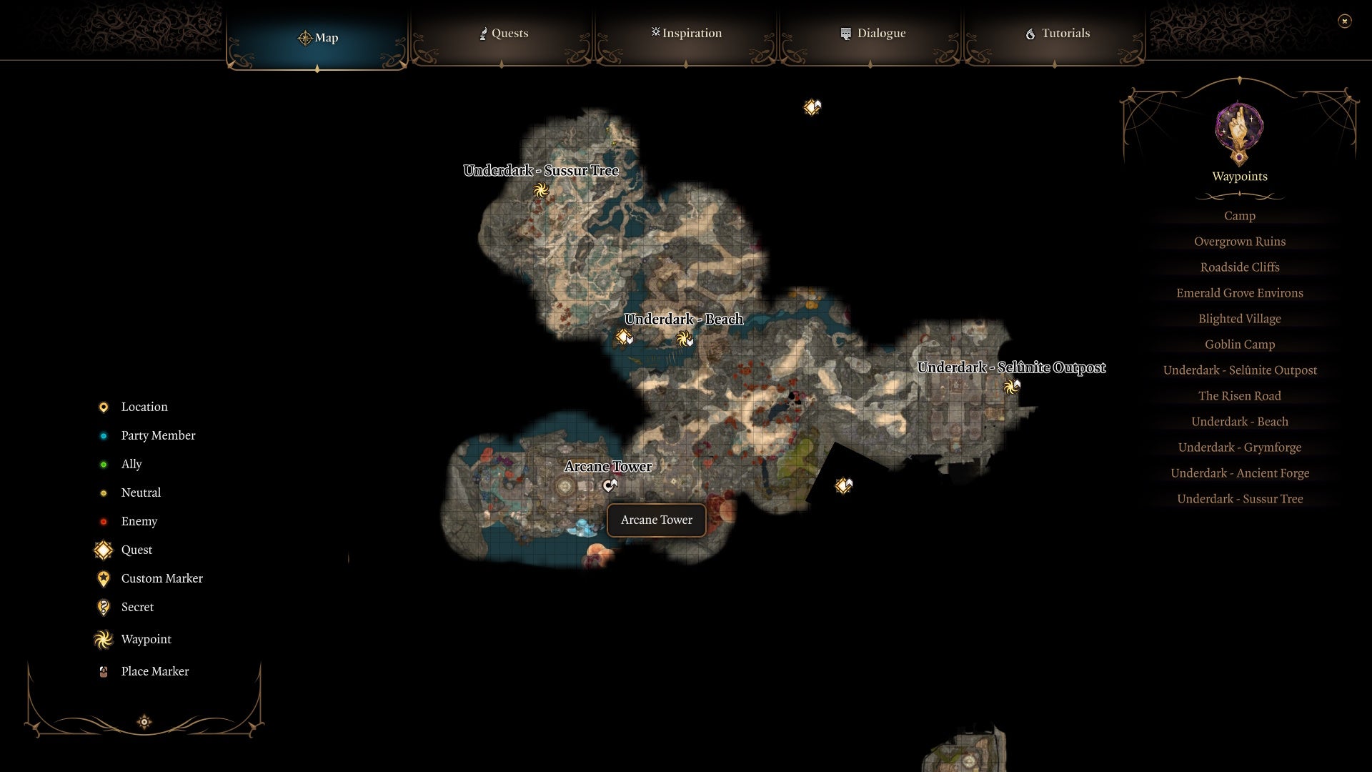 Map showing the location of Arcane Tower.