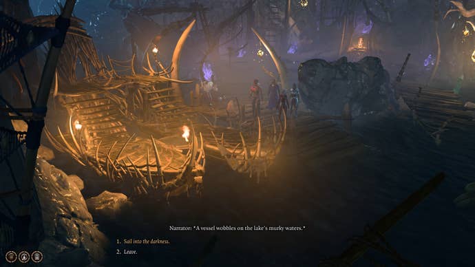 The player interacts with the boat at the Decrepit Village in Baldur’s Gate 3