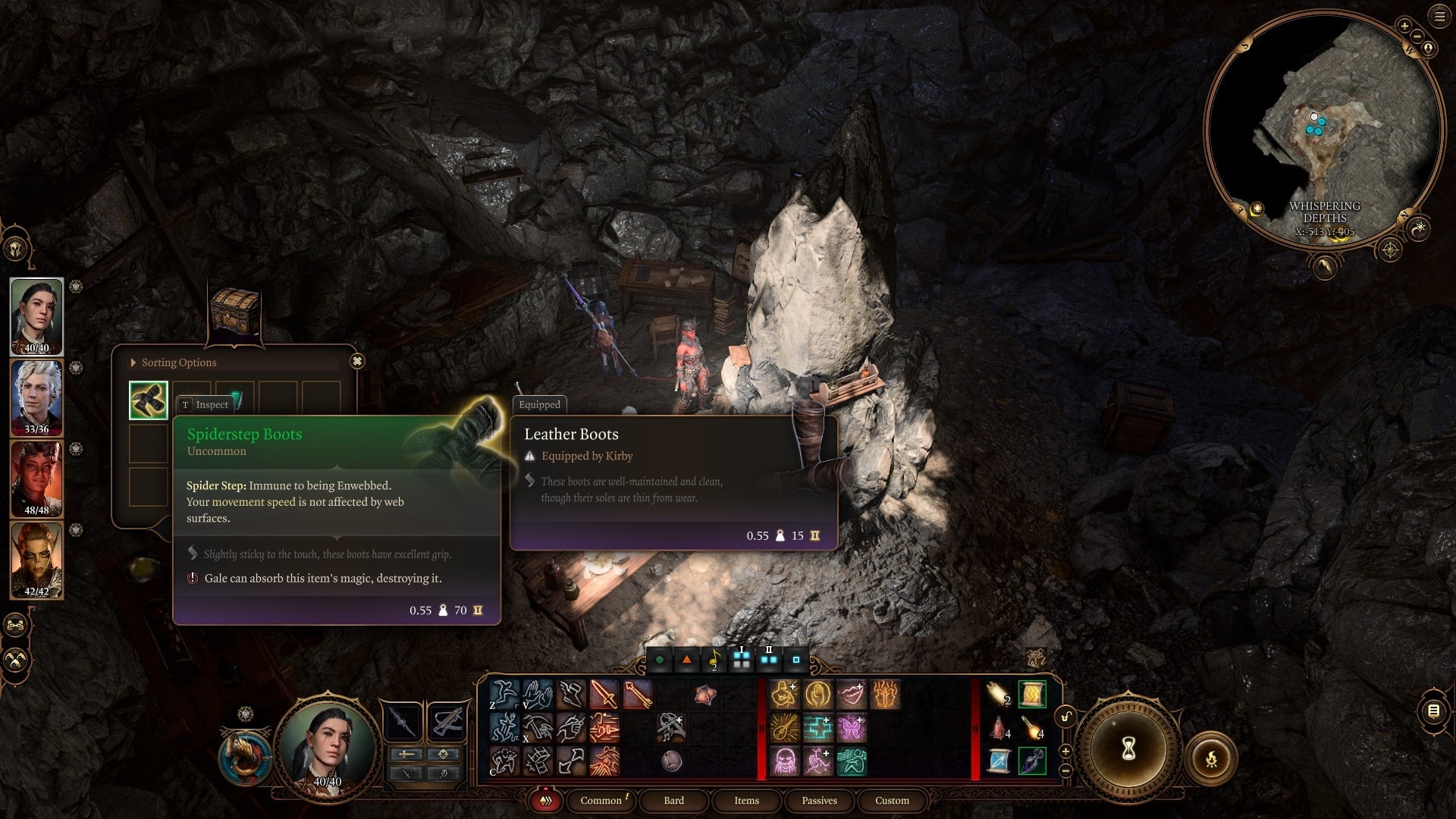 The player opens a chest containing some Spiderstep Boots in Baldur&rsquo;s Gate 3