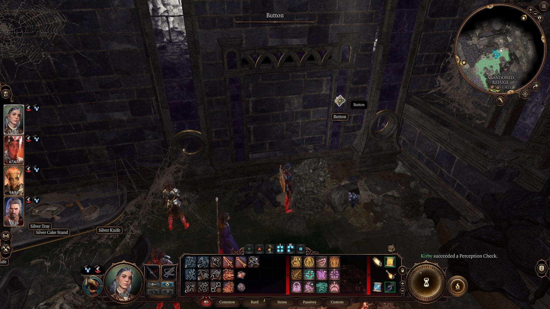 The player passes a Perception check which reveals a button in Baldur&rsquo;s Gate 3