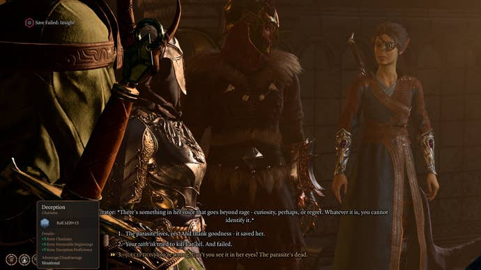 The player attempts to convinve doctor, Ghustil, that the parasite is dead in Baldur’s Gate 3