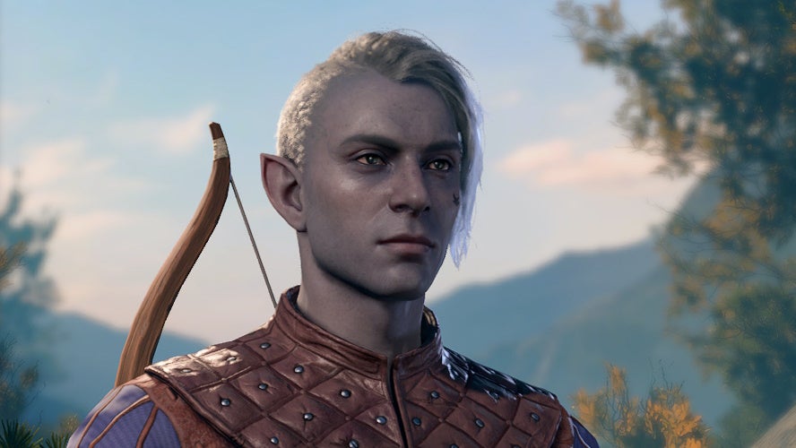 Close up of male body shaped Drow Half-Elf.