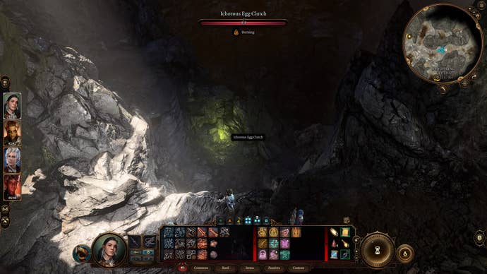 The player looks at an Egg Clutch in the Whispering Depths in Baldur’s Gate 3