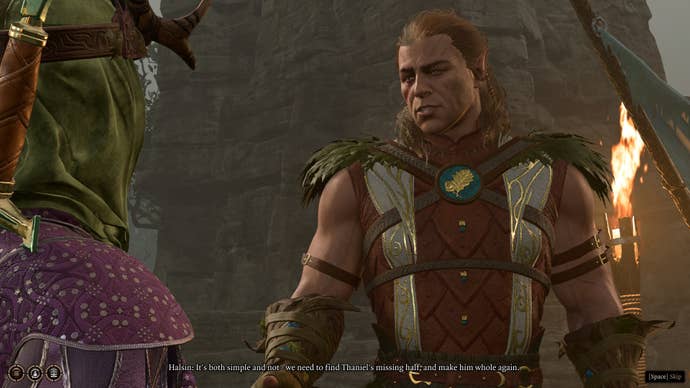 The player speaks with Halsin about locating Thaniel in Baldur’s Gate 3