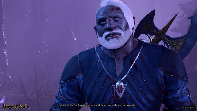 The player speaks with Gekh Coal in Baldur’s Gate 3