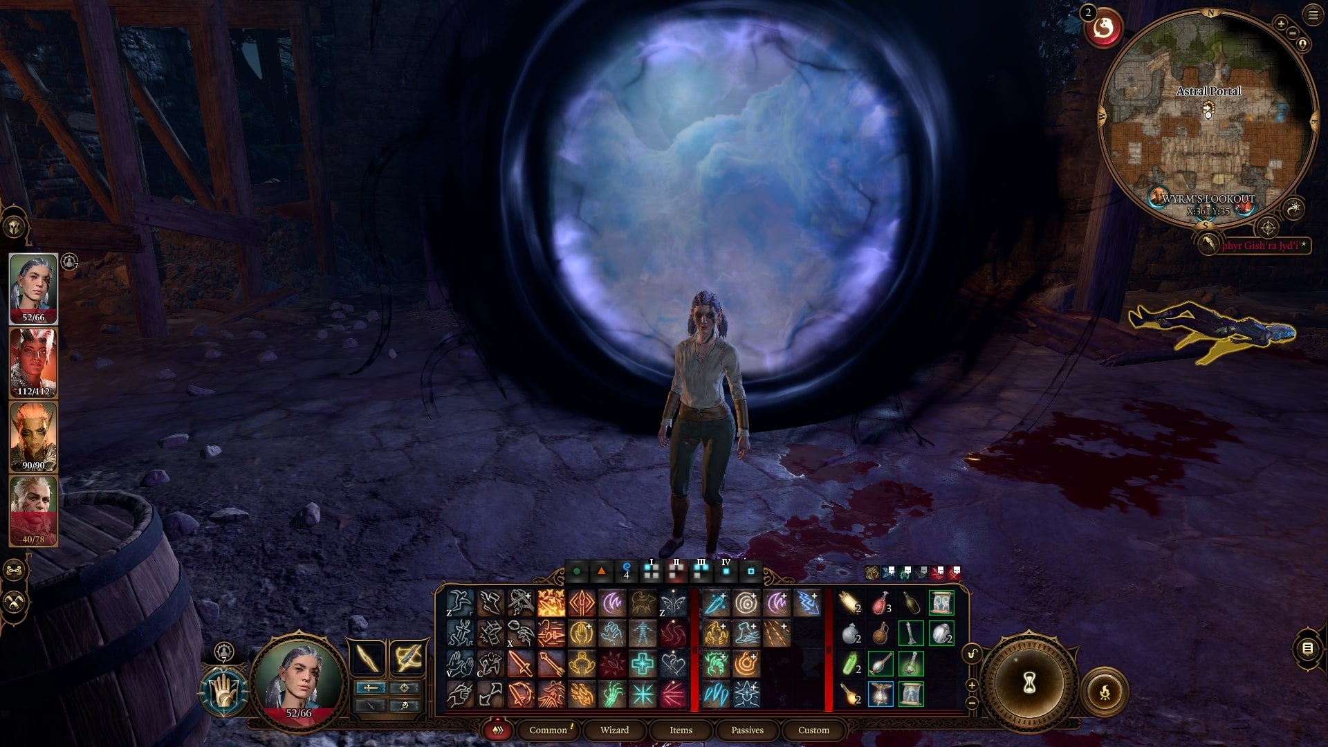 The player character in Baldur&rsquo;s Gate 3 stands in front of a portal at camp after having evolved into a half-Illithid