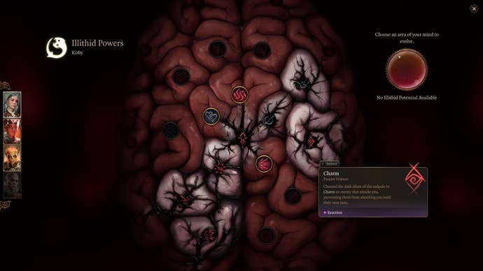 The illithid powers screen for the player character in Baldur’s Gate 3, who has been using tadpoles to acquire illithid powers