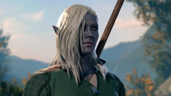 Close up of female body shaped Loth-Sworn Drow.