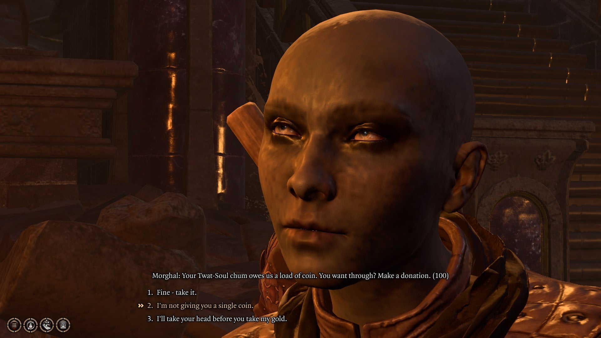 The player speaks with Morghal at the Abandoned Refuge in Baldur&rsquo;s Gate 3