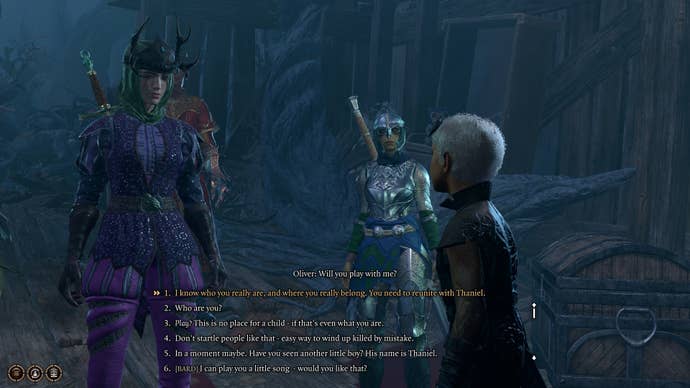 The player speaks with Oliver in Baldur’s Gate 3