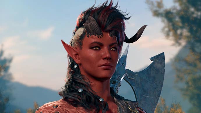 Close up of karlach character.