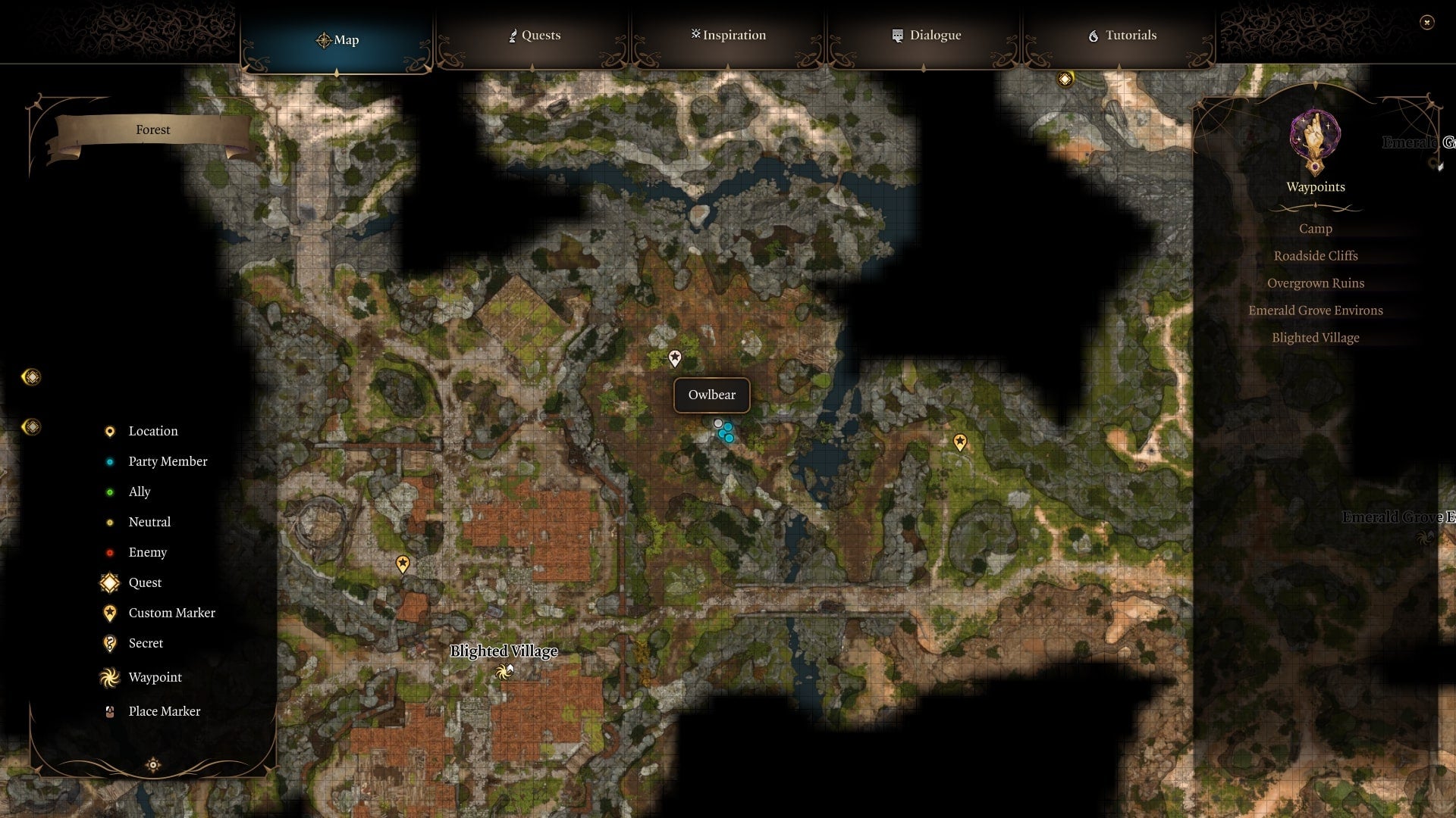 The location of the Owlbear Nest in Baldur&rsquo;s Gate 3 is marked on the map