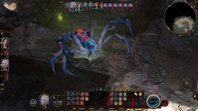 The player battles with the Phase Spider Matriarch in the Whispering Depths in Baldur’s Gate 3