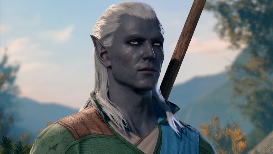 Close up of male body shaped Seldarine Drow.