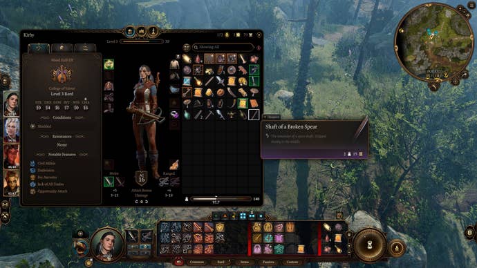 The player selects a broken spear shaft in their inventory in Baldur’s Gate 3