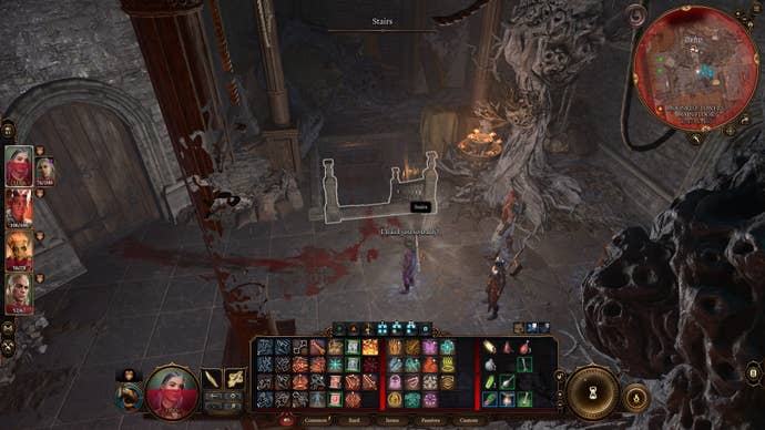 The player party faces a staircase leading to Moonrise Towers prison in Baldur’s Gate 3