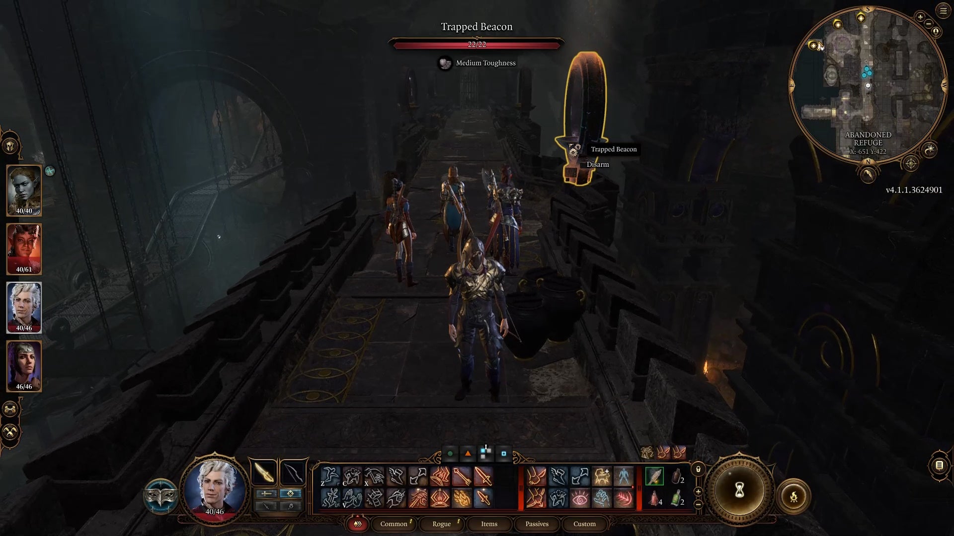 Cursor on orange highlighted beacon trap on run down battlements.