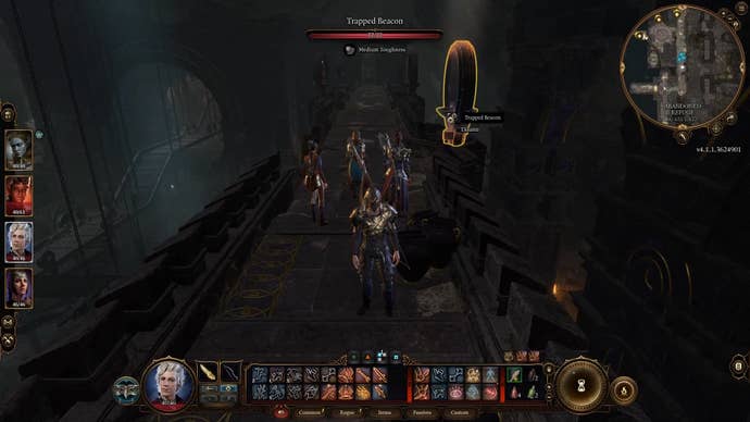 Cursor on orange highlighted beacon trap on run down battlements.