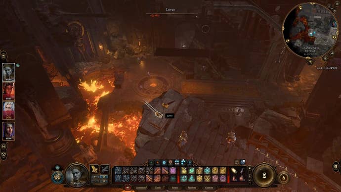 Cursor on a lever which is above an area covered in lava.