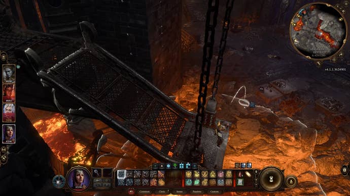 White line showing the jump path of somebody on a narrow metal platform.