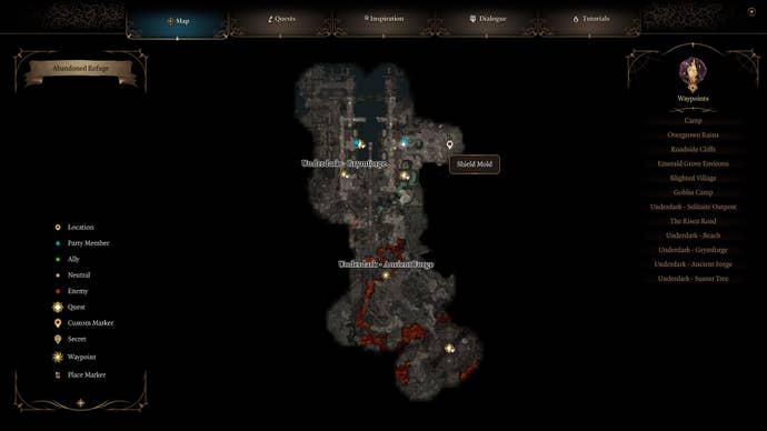 Map highlighting the shield mould location.