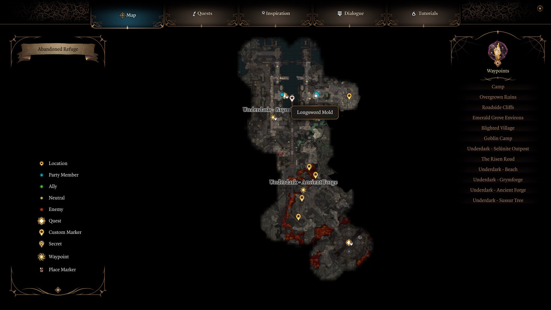 Map highlighting the longsword mould location.