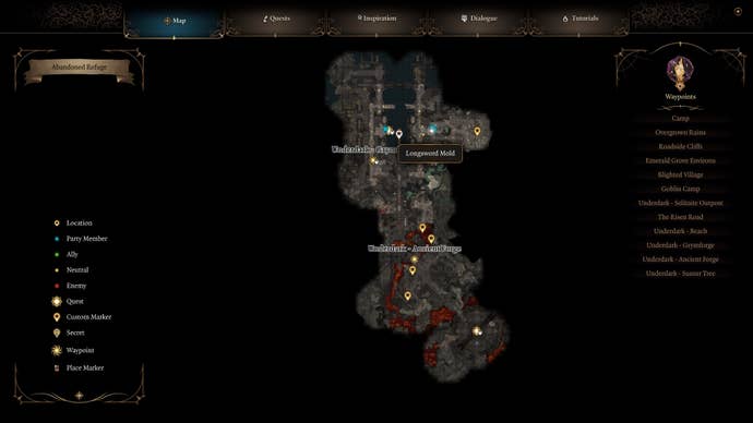 Map highlighting the longsword mould location.