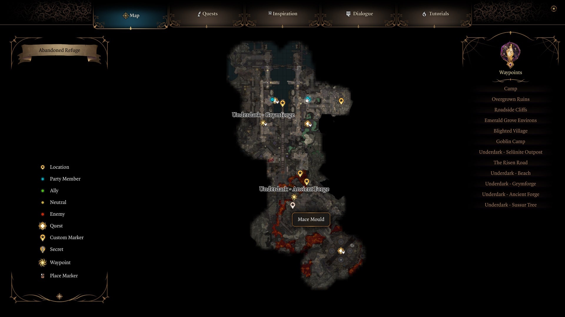 Map highlighting the mace mould location.