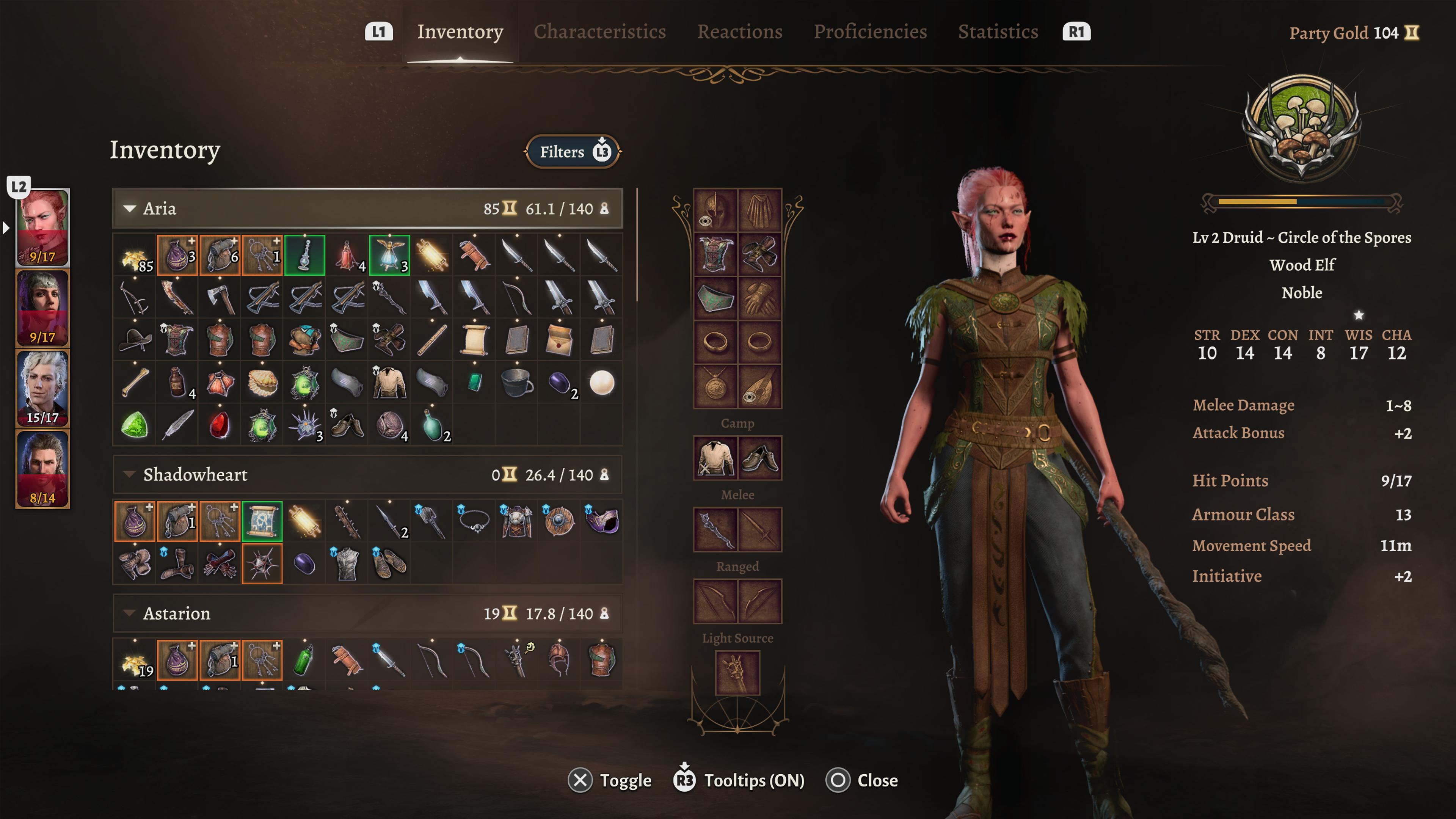 The PlayStation 5 inventory screen in Baldur&rsquo;s Gate 3.