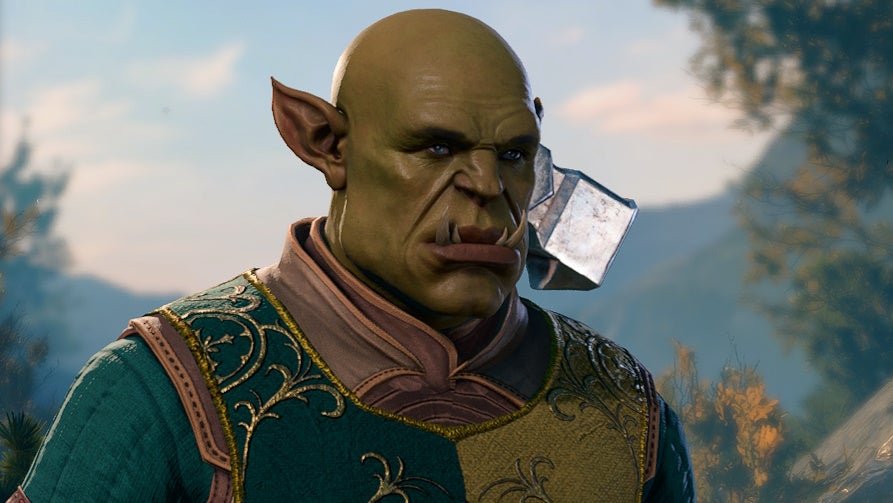 Close up of male body shaped Half-Orc.