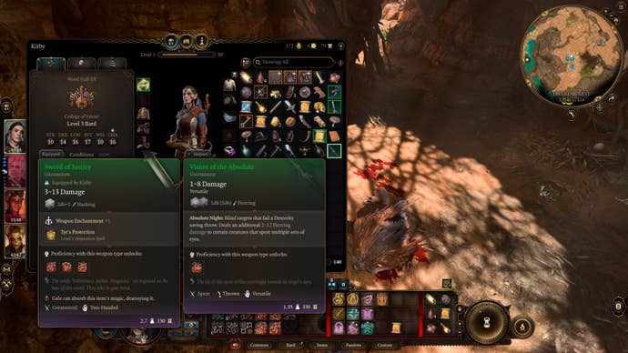 The player selects the Vision of the Absolute Spear in their inventory in Baldur's Gate 3