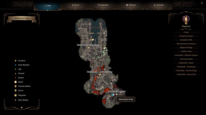 Map highlighting the location of the Adamantine Forge/